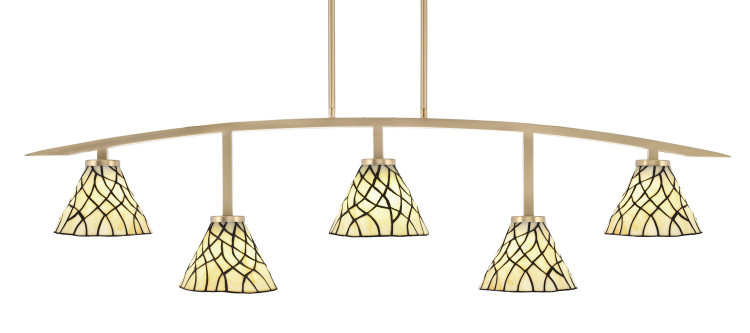 Toltec Lighting - 3745-NAB-9115 - Five Light Billiard/Island - Kurve - New Age Brass
