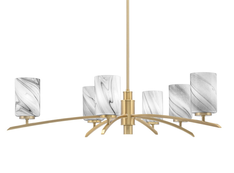 Toltec Lighting - 3746-NAB-3009 - Six Light Chandelier - Kurve - New Age Brass