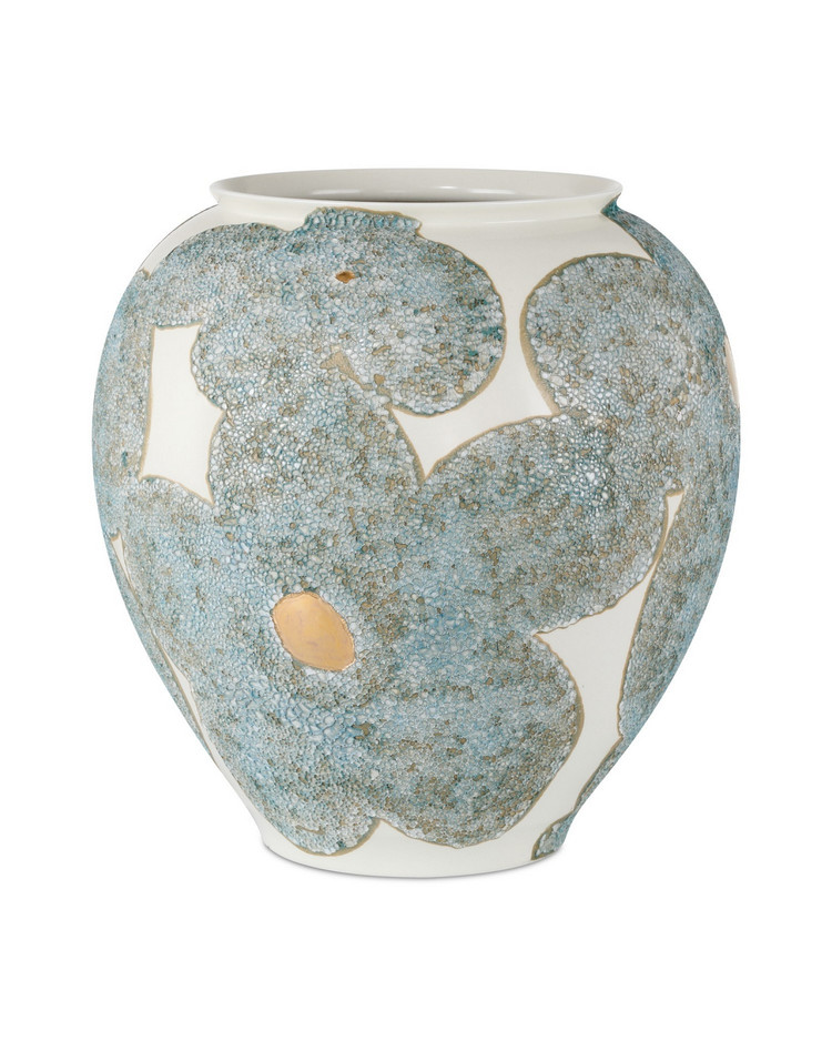 Currey and Company - 1200-0978 - Vase - Bloom - Textured Blue/Off-White/Gold