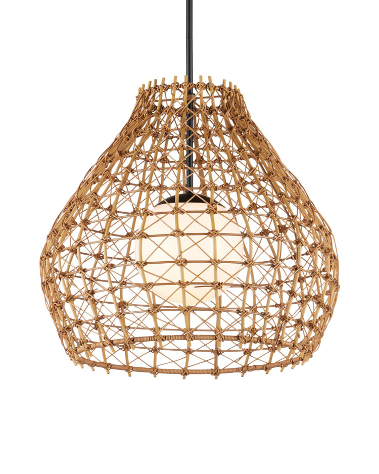 Currey and Company - 9500-0014 - One Light Pendant - Bly Outdoor Pendant - Natural / Black / Frosted White