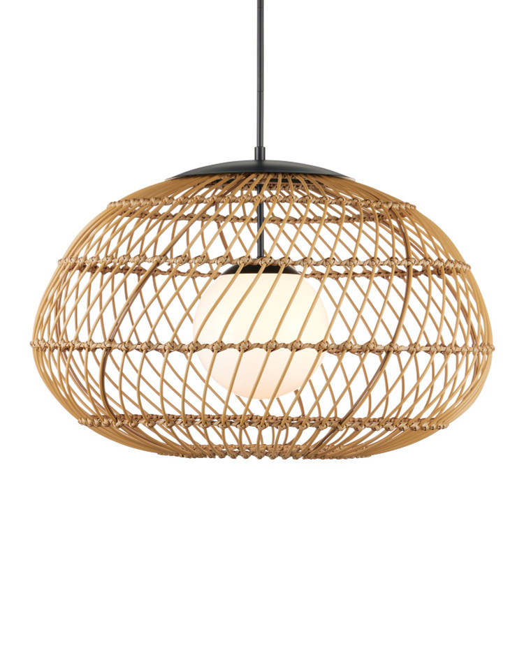 Currey and Company - 9500-0015 - One Light Pendant - Carriage - Natural / Black / Frosted White
