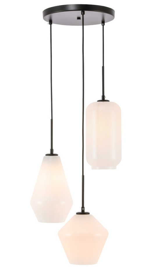 Elegant Lighting - LD2269BK - Three Light Pendant - Gene - Black and Frosted white glass