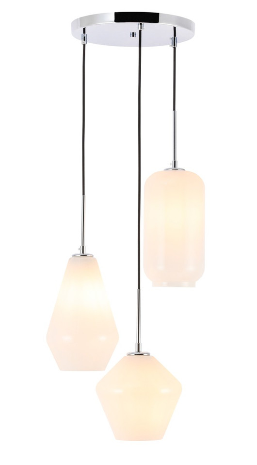 Elegant Lighting - LD2269C - Three Light Pendant - Gene - Chrome and Frosted white glass