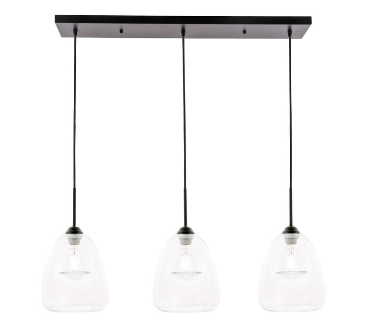 Elegant Lighting - LD5032D36BK - Three Light Pendant - Kason - Black and Clear glass