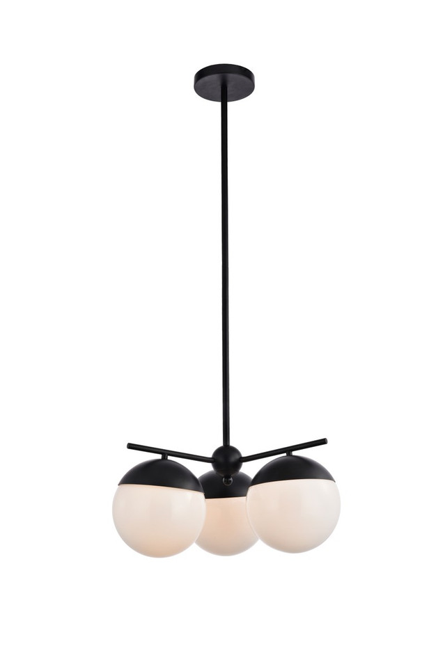 Elegant Lighting - LD6128BK - Three Light Pendant - Eclipse - Black and frosted white