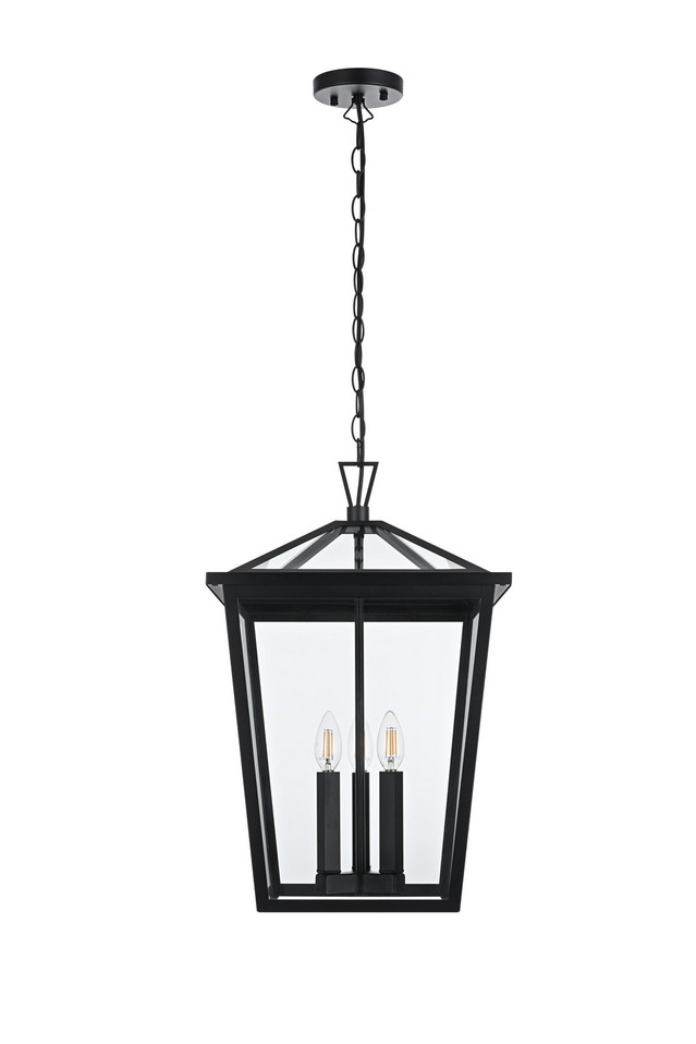 Elegant Lighting - OD334H22BK - Three Light Outdoor Pendant - Oxford - Black