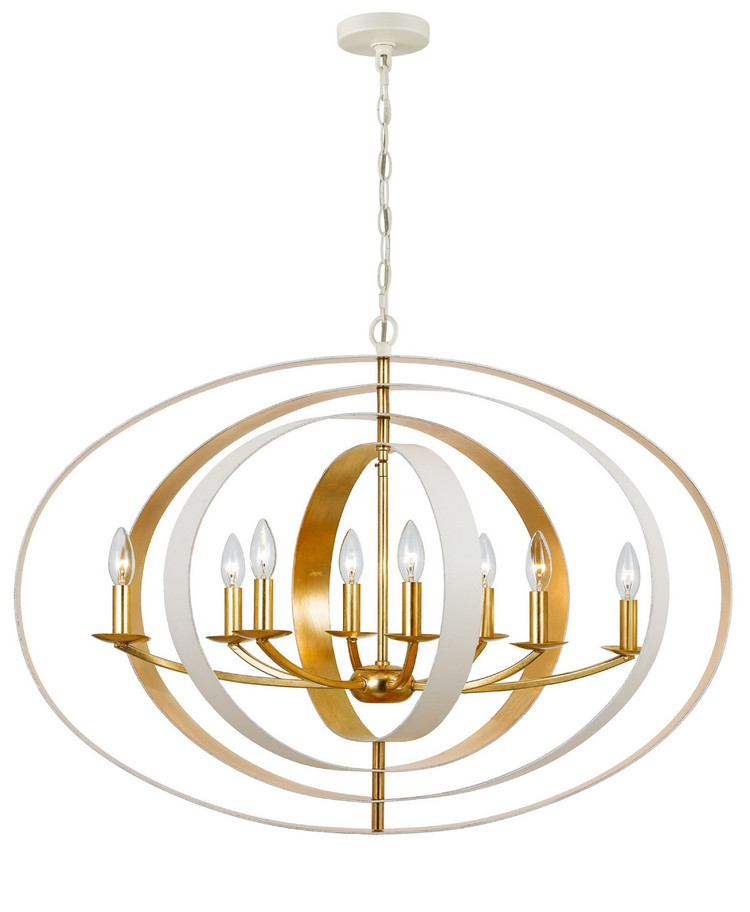 Crystorama - 588-MT-GA - Eight Light Chandelier - Luna - Matte White + Antique Gold