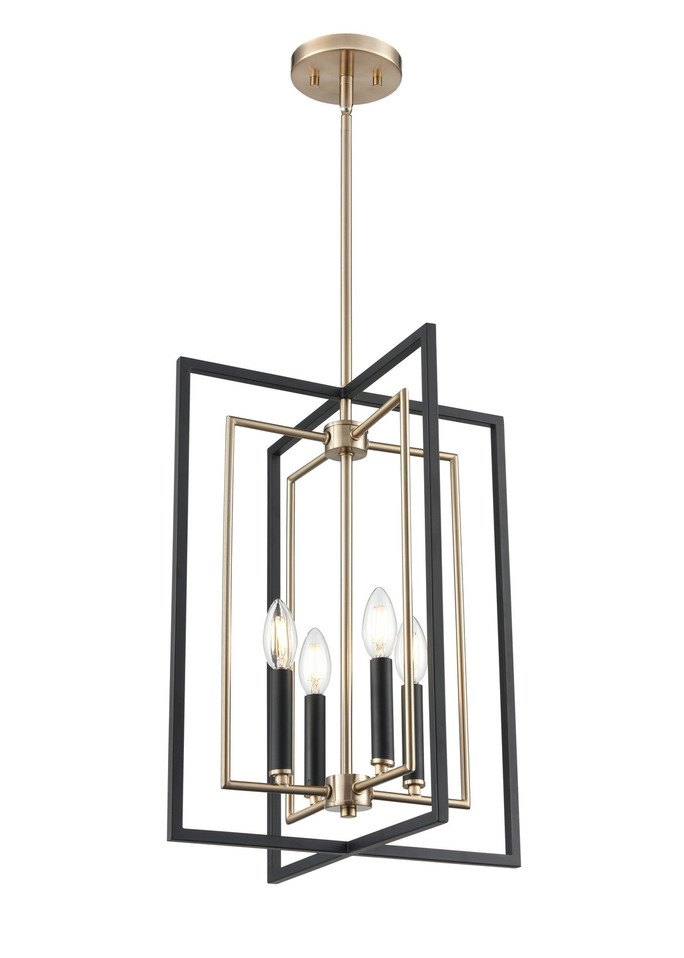 Millennium - 91704-MB/MG - Four Light Pendant - Noelle - Matte Black/Modern Gold