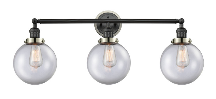 Innovations - 205BK-BPPN-HRPN-G202-8 - Three Light Bath Vanity - Franklin Restoration - Matte Black