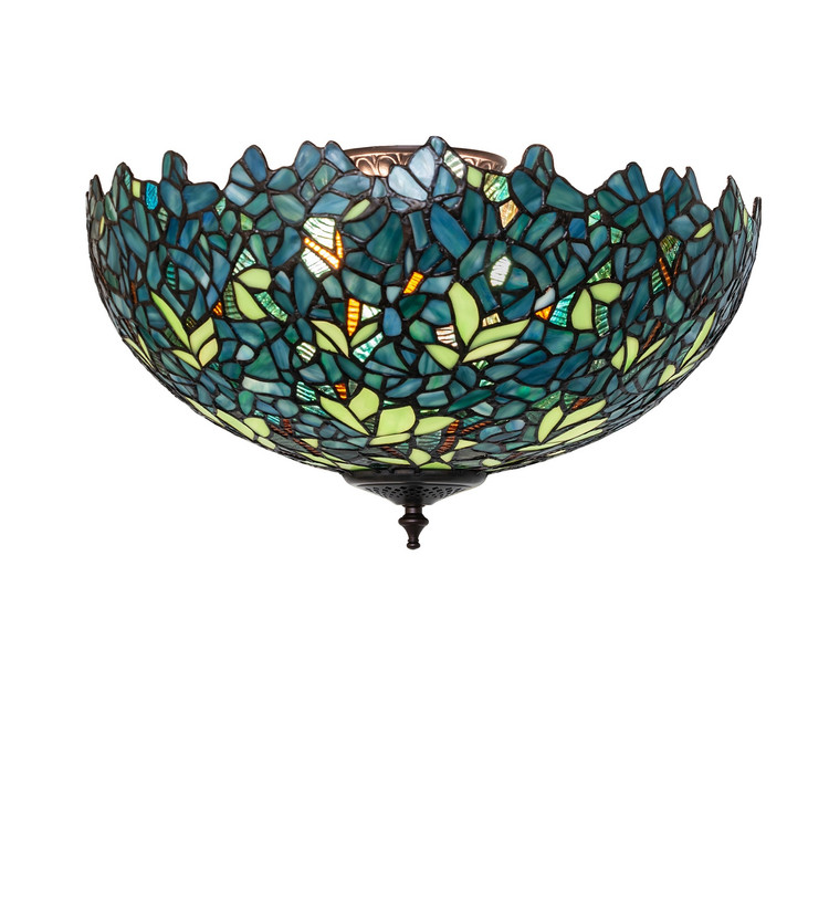 Meyda Tiffany - 281748 - Three Light Flushmount - Nightfall Wisteria - Mahogany Bronze
