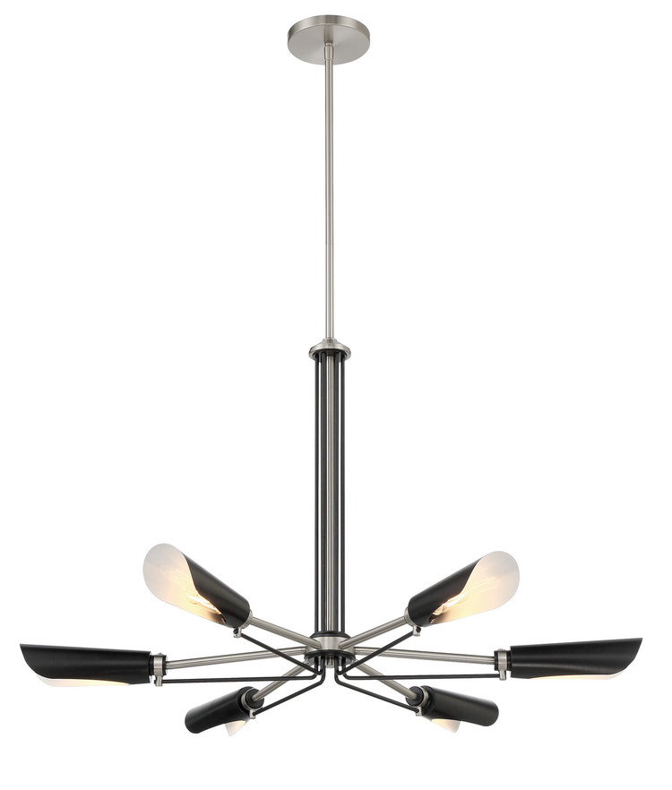 George Kovacs - P1696-691 - Six Light Chandelier - Turbine - Brushed Nickel and Coal Highlights