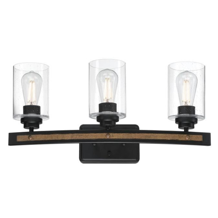 Westinghouse Lighting - 6128700 - Three Light Wall Fixture - Broomall - Matte Black And Barnwood