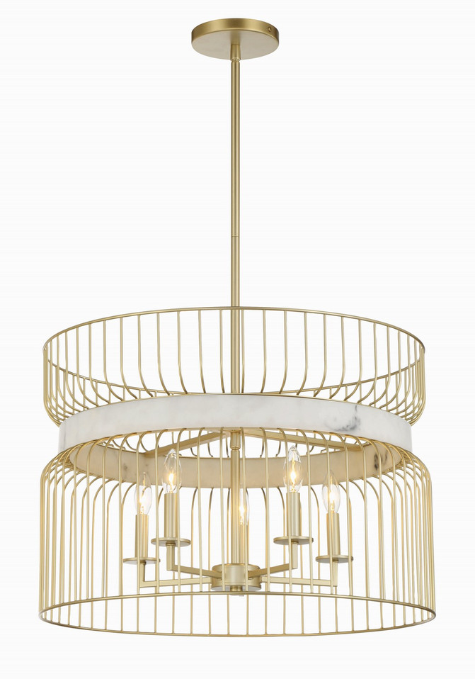 Minka-Lavery - 3395-754 - Five Light Pendant - Park Slope by Robin Baron - Nouveau Gold