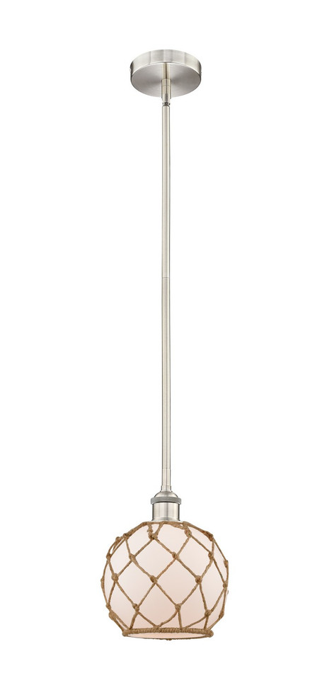manufacturer_finish:Brushed Satin Nickel|manufacturer_glass:White Farmhouse Glass with Brown Rope|light_output:220.00lm|color_temperature:2200K|cri:99