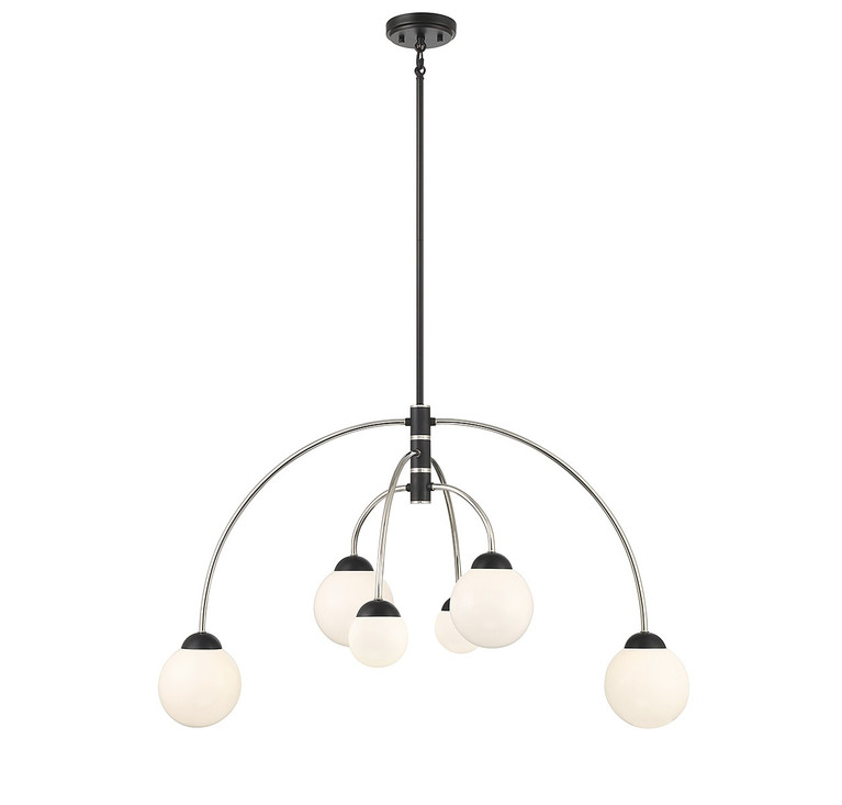 Meridian - M100114MBKPN - Six Light Chandelier - Matte Black with Polished Nickel