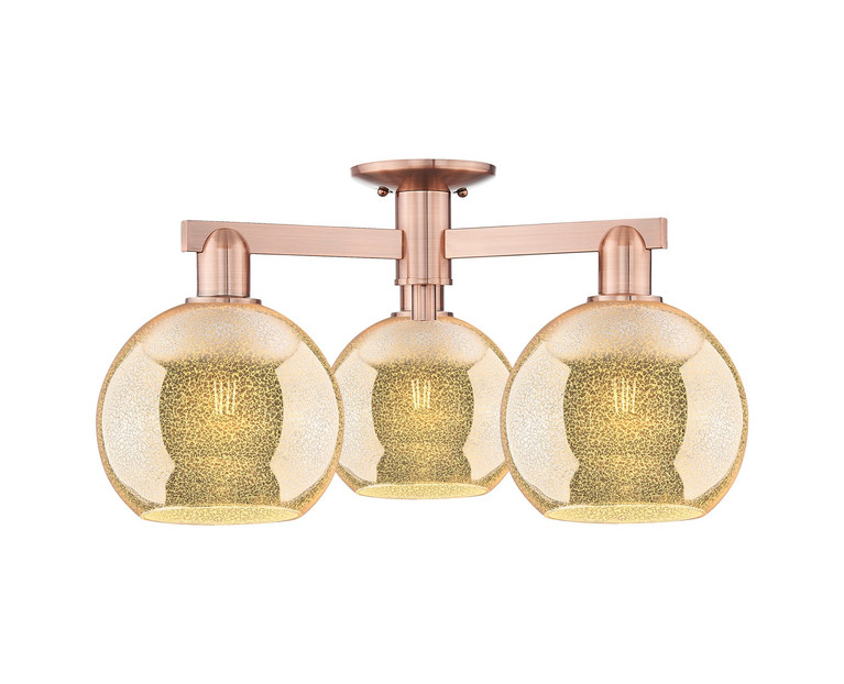Innovations - 716-3F-AC-G128-8 - Three Light Semi-Flush Mount - Arcadia - Antique Copper