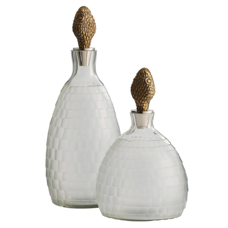 Arteriors - ARI28 - Decanters Set of 2 - Ophis - Antique Brass/Frosted