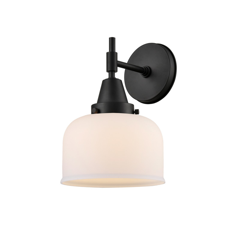 manufacturer_finish:Matte Black|manufacturer_glass:Cased Matte White Large Bell|light_output:220.00lm|color_temperature:2200K|cri:99