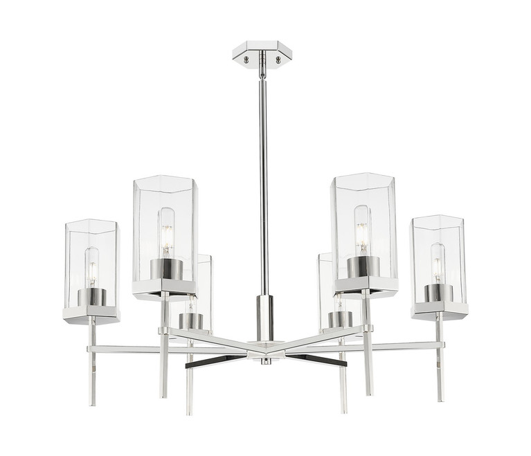 Innovations - 463-6CR-PN-G463-8CL - Six Light Chandelier - Downtown Urban - Polished Nickel