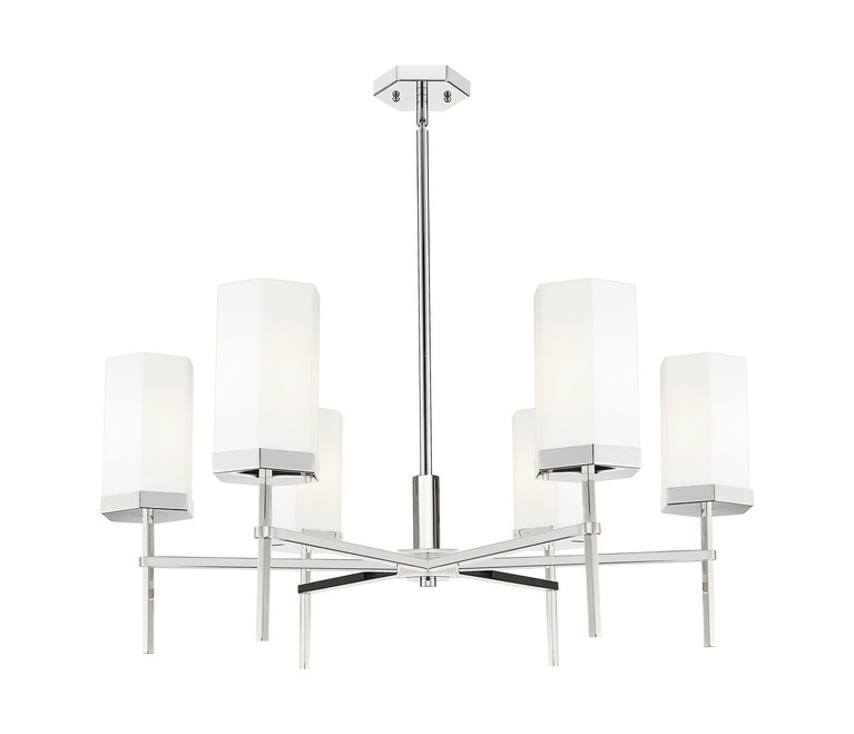 Innovations - 463-6CR-PN-G463-8WH - Six Light Chandelier - Downtown Urban - Polished Nickel