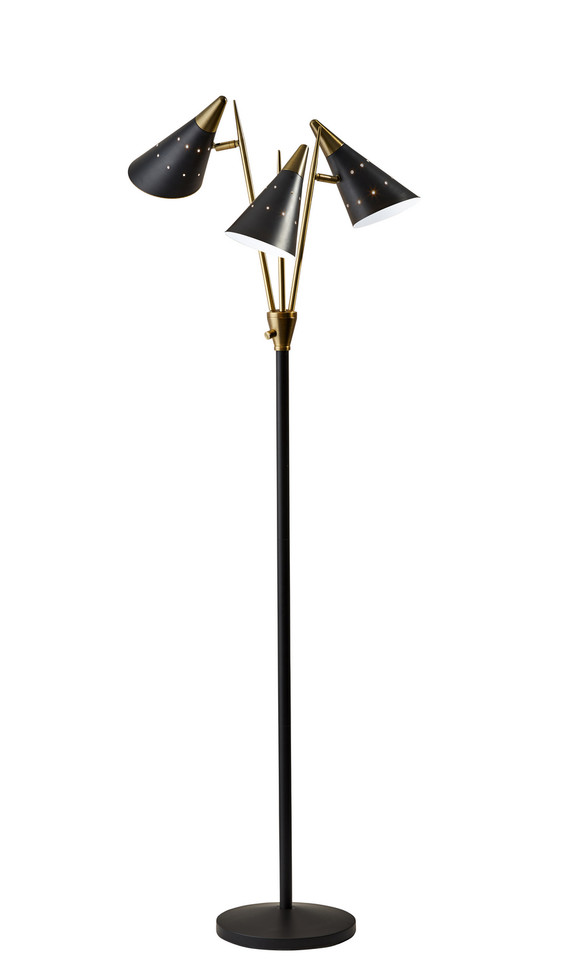 Adesso Home - 3249-01 - Three Light Floor Lamp - Nadine - Black/Antique Brass