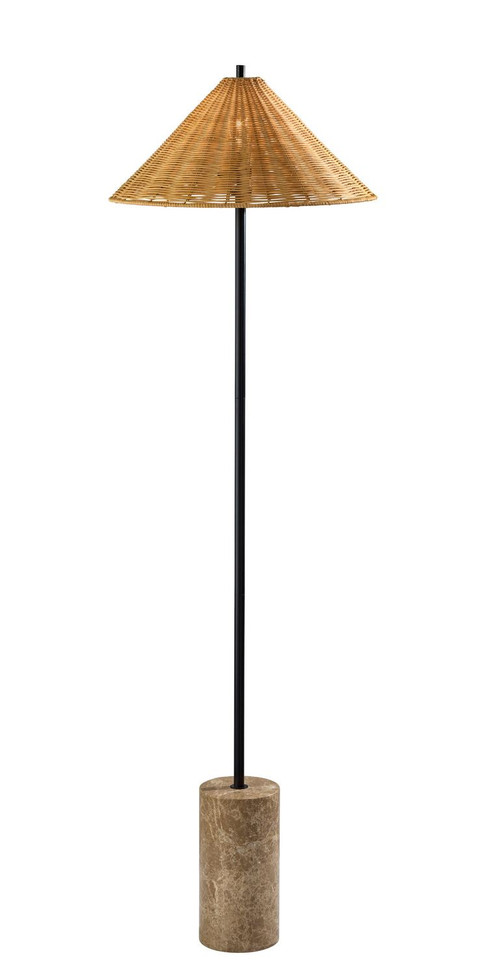 Adesso Home - 3296-01 - Floor Lamp - Rayne - Natural Rattan Brown Marble Base With Black