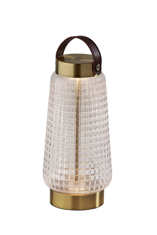 Adesso Home - 3339-21 - LED Table Lamp - Samara - Clear Texture Glass Antique Brass Brown Leather