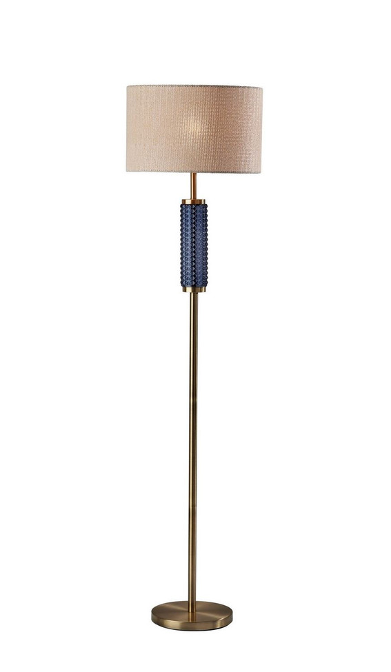 Adesso Home - 3751-21 - Floor Lamp - Delilah - Antique Brass & Blue Textured Glass