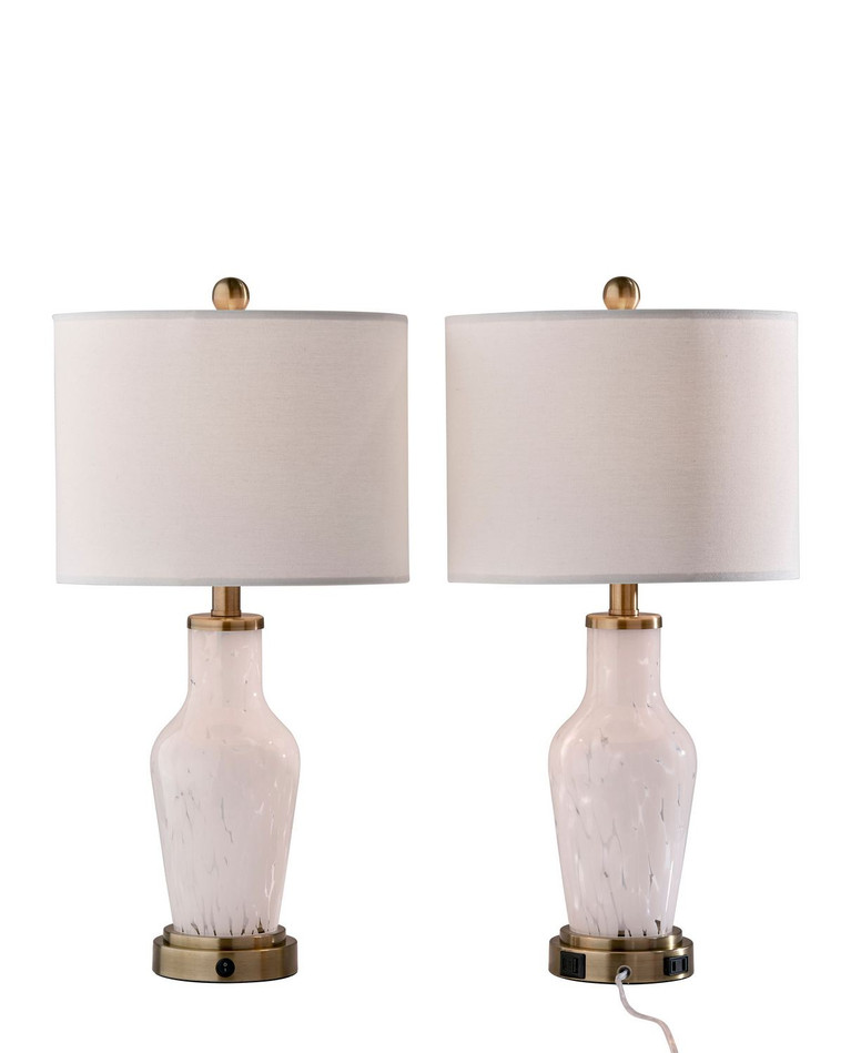 Adesso Home - SL0375-02 - 2 Pc Table Lamp Pack - Grady - White Texture Glass White Linen Antique Brass