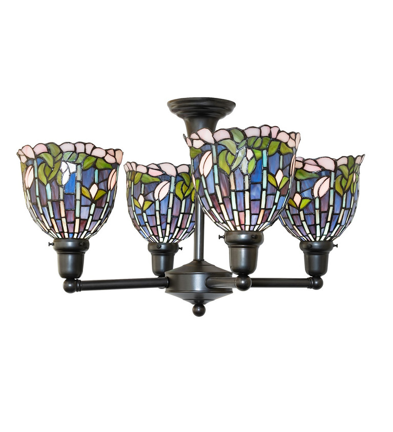 Meyda Tiffany - 262834 - Four Light Chandelier - Tiffany Flowering Lotus - Craftsman Brown