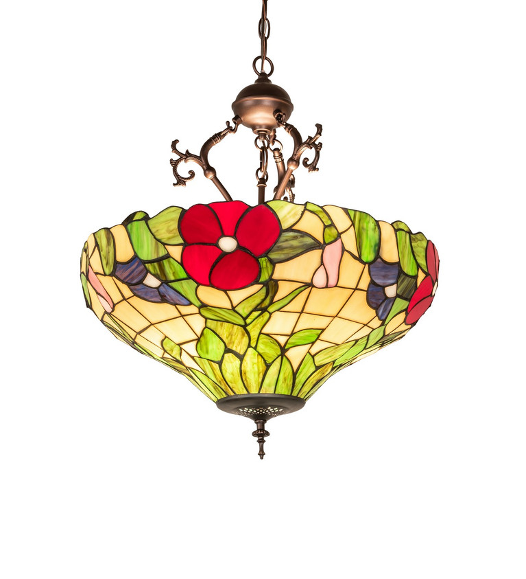 Meyda Tiffany - 263194 - Three Light Pendant - Peony - Mahogany Bronze