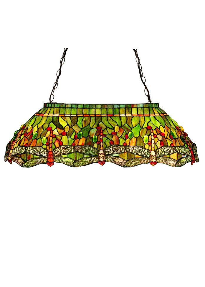 Meyda Tiffany - 26547 - Six Light Oblong Pendant - Tiffany Hanginghead Dragonfly - Mahogany Bronze