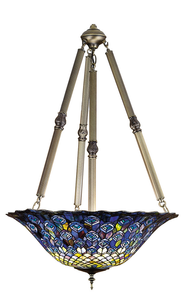 Meyda Tiffany - 26549 - Four Light Inverted Pendant - Tiffany Peacock Feather - Green/Blue Pbag Purple/Blue Lt Blue Aqua/Green