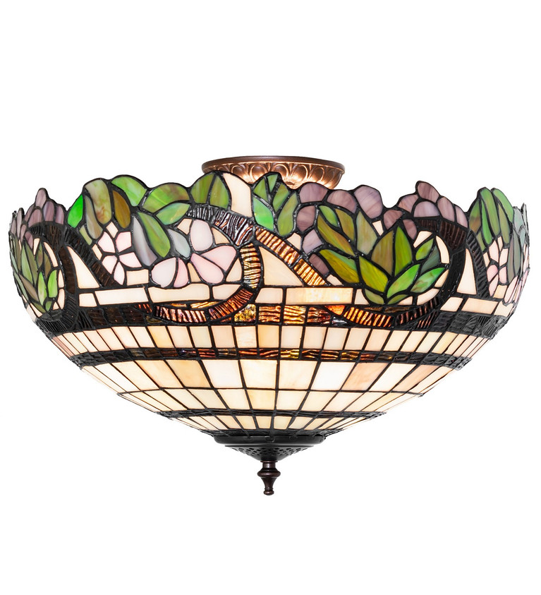 Meyda Tiffany - 267013 - Four Light Flushmount - Handel Grapevine - Mahogany Bronze