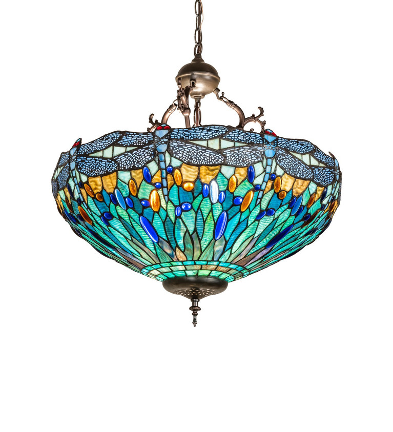 Meyda Tiffany - 286479 - Three Light Pendant - Tiffany Hanging Head Dragonfly - Mahogany Bronze