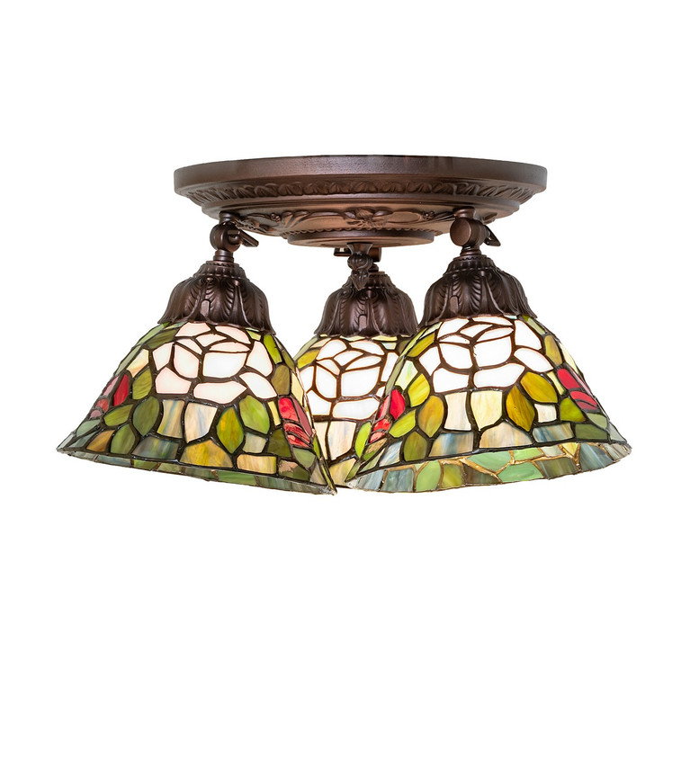 Meyda Tiffany - 293392 - Three Light Semi-Flush Mount - Tiffany Rosebush - Mahogany Bronze