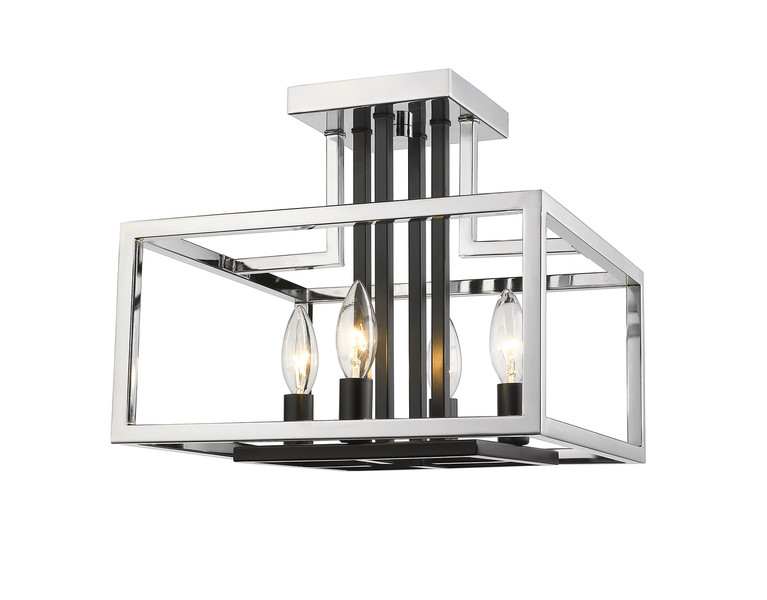 Z-Lite - 456SF-CH-BK - Four Light Semi Flush Mount - Quadra - Chrome + Matte Black