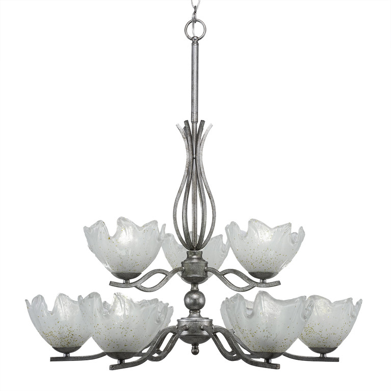 Toltec Lighting - 249-AS-755 - Nine Light Chandelier - Revo - Aged Silver