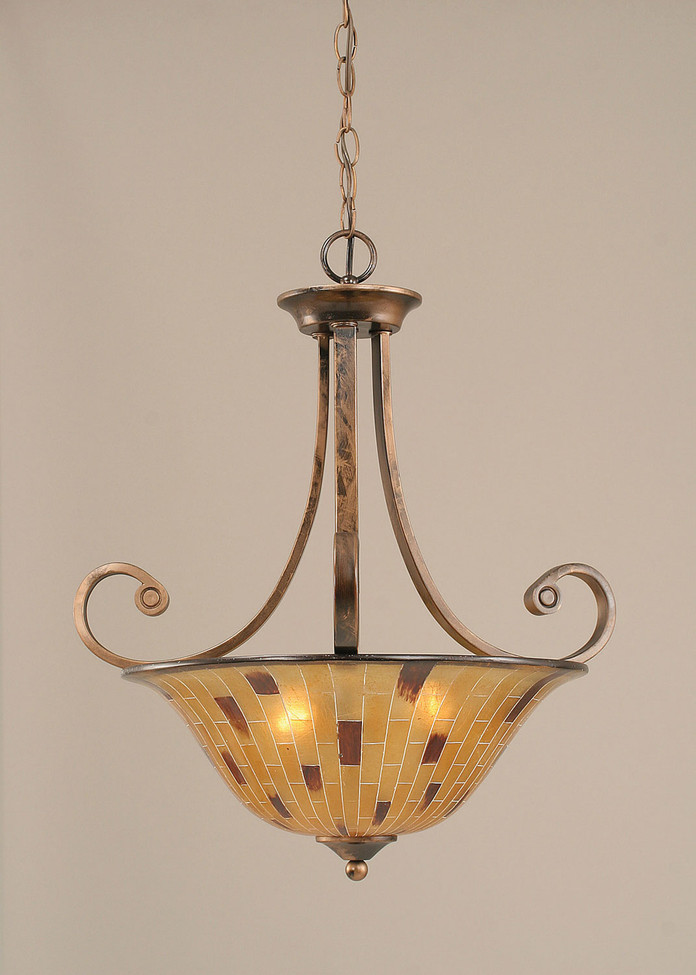 Toltec Lighting - 254-BRZ-708 - Three Light Pendant - Curl - Bronze