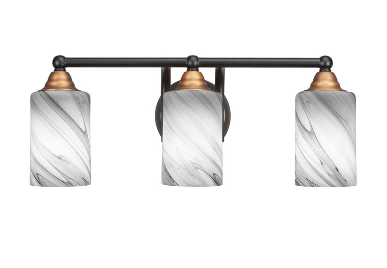 Toltec Lighting - 3423-MBBR-3009 - Three Light Bath Bar - Paramount - Matte Black & Brass
