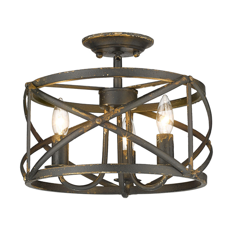 Golden - 0890-SF ABI - Three Light Semi-Flush Mount - Alcott - Antique Black Iron