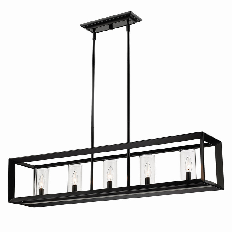 Golden - 2073-LP BLK-CLR - Five Light Linear Pendant - Smyth - Matte Black