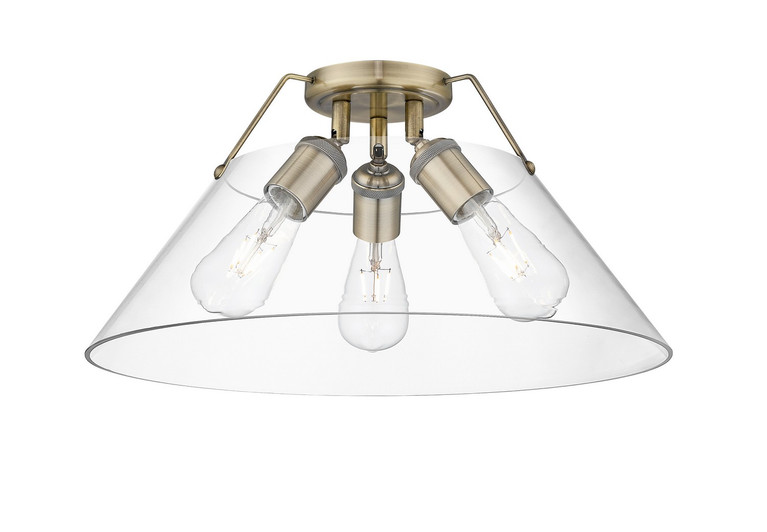 Golden - 3306-3FM AB-CLR - Three Light Flush Mount - Orwell - Aged Brass