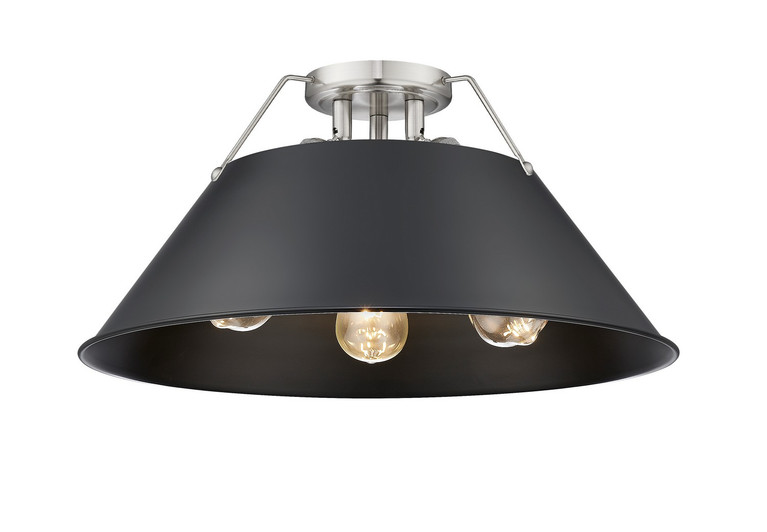 Golden - 3306-3FM PW-BLK - Three Light Flush Mount - Orwell - Pewter