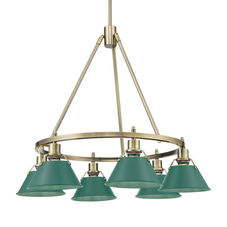 Golden - 3306-6 AB-GN - Six Light Chandelier - Orwell - Aged Brass
