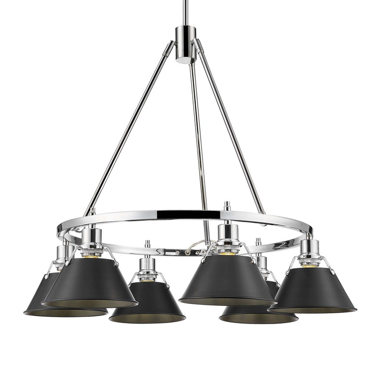 Golden - 3306-6 CH-BLK - Six Light Chandelier - Orwell - Chrome