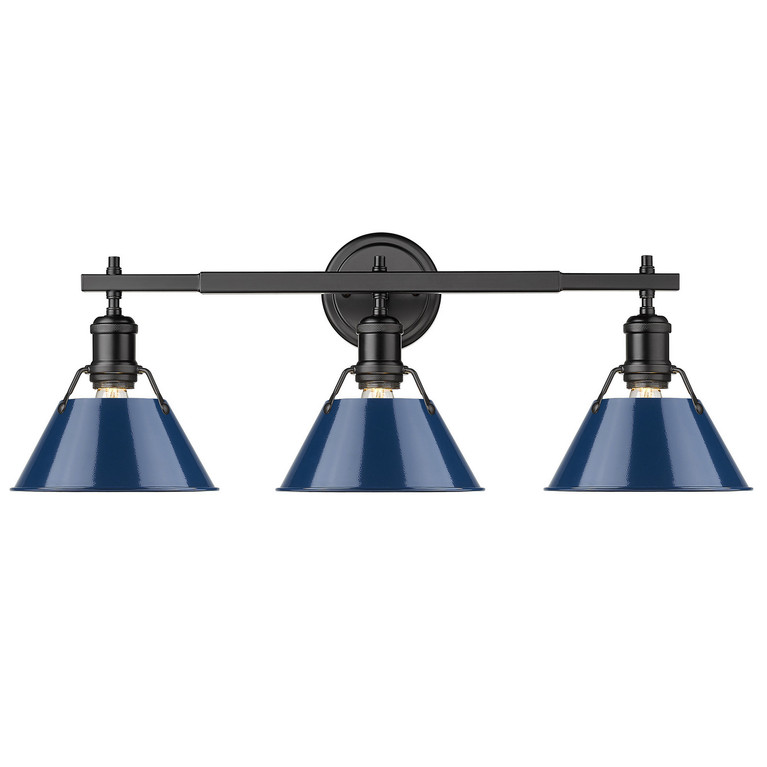 Golden - 3306-BA3 BLK-NVY - Three Light Bath Vanity - Orwell - Matte Black