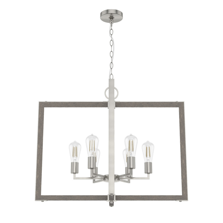 Hunter - 19809 - Six Light Pendant - Woodburn - Brushed Nickel