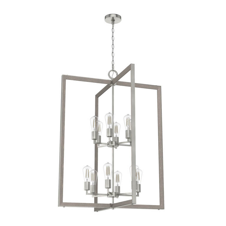 Hunter - 19859 - 12 Light Foyer Pendant - Woodburn - Brushed Nickel