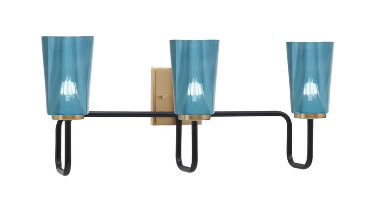 Toltec Lighting - 6223-MBNAB-265 - Three Light Bath Bar - Sandia - Matte Black & New Age Brass